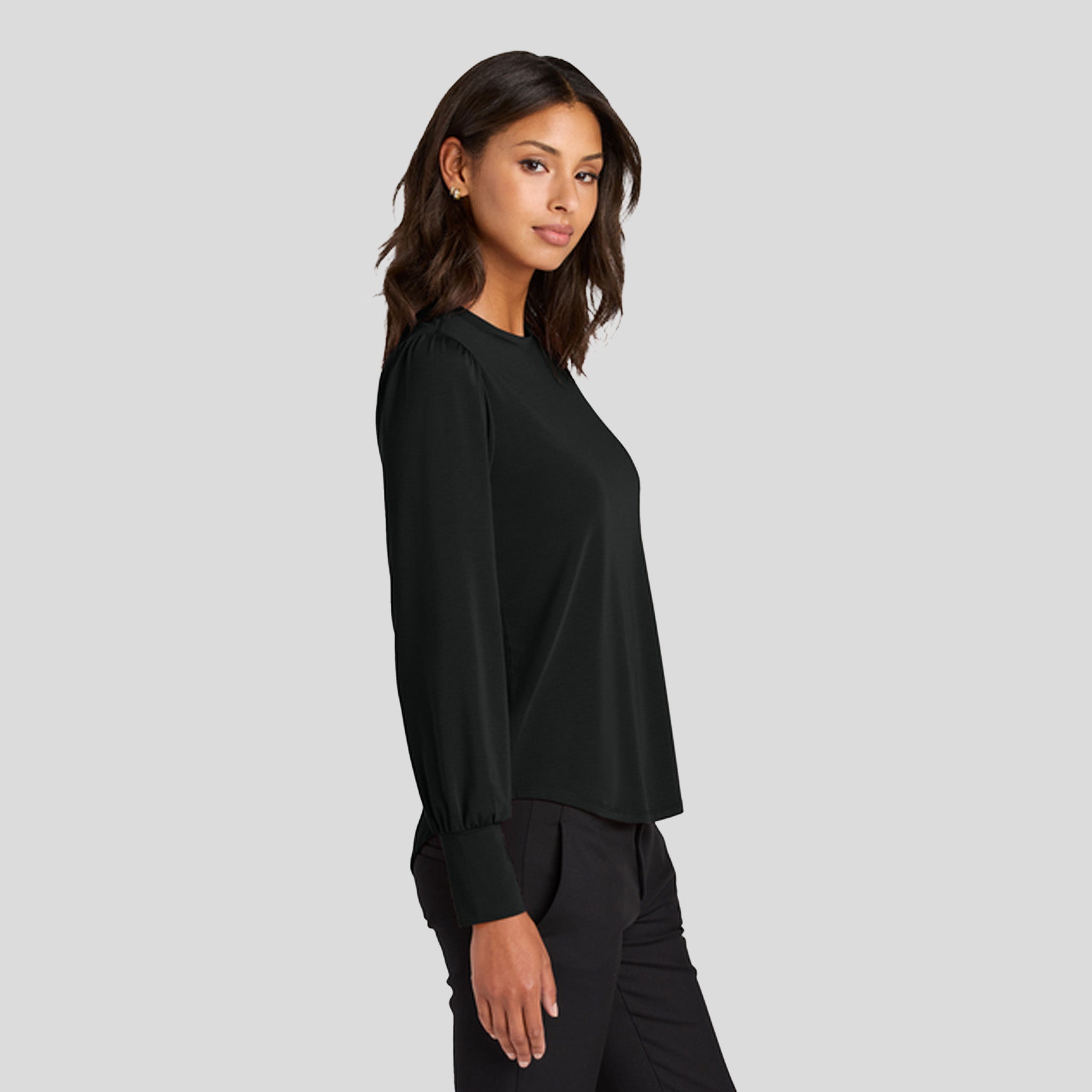 Women’s Stretch Jersey Long Sleeve Blouson Top | Deep Black