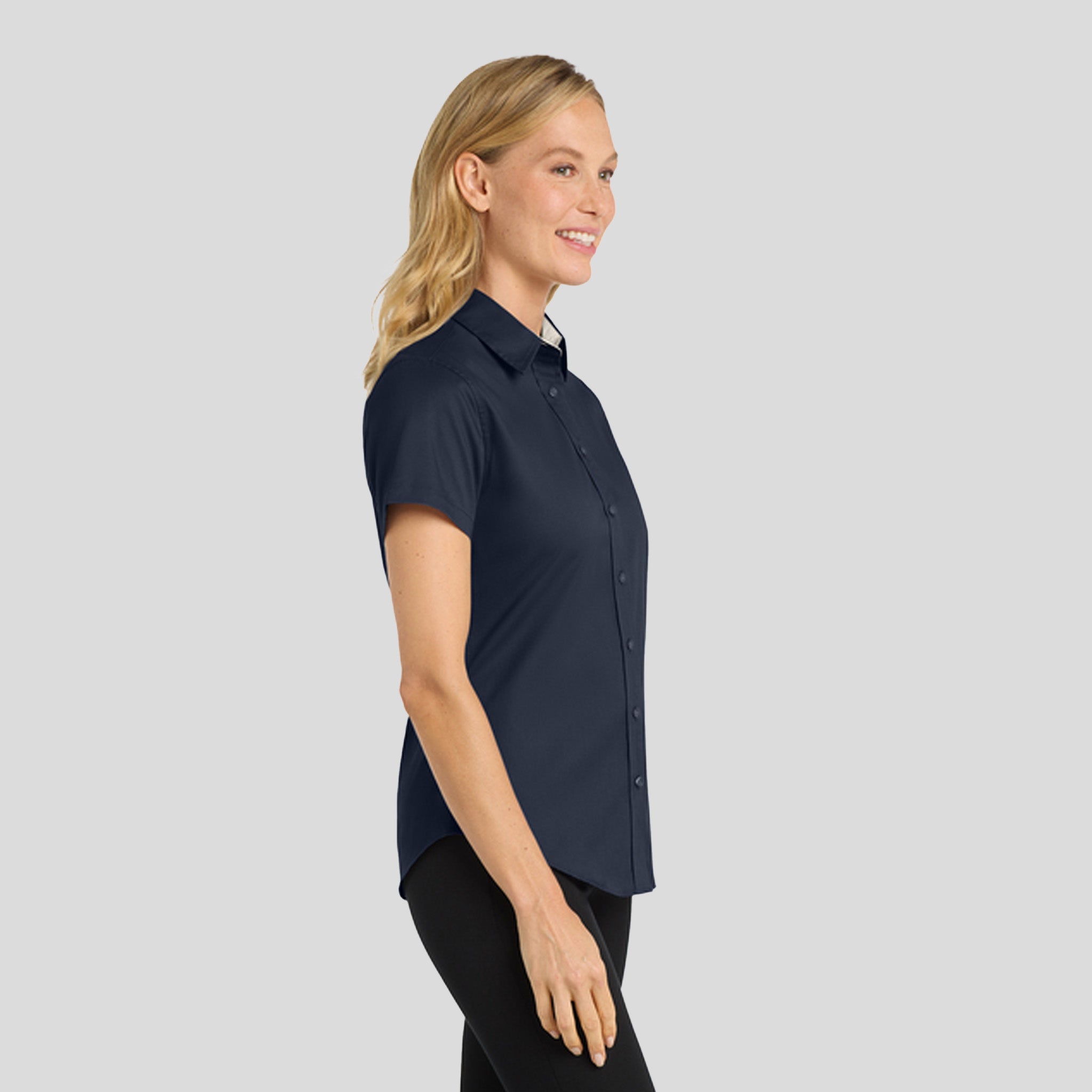 Women's Short Sleeve Easy Care Shirt | Navy/Light Stone