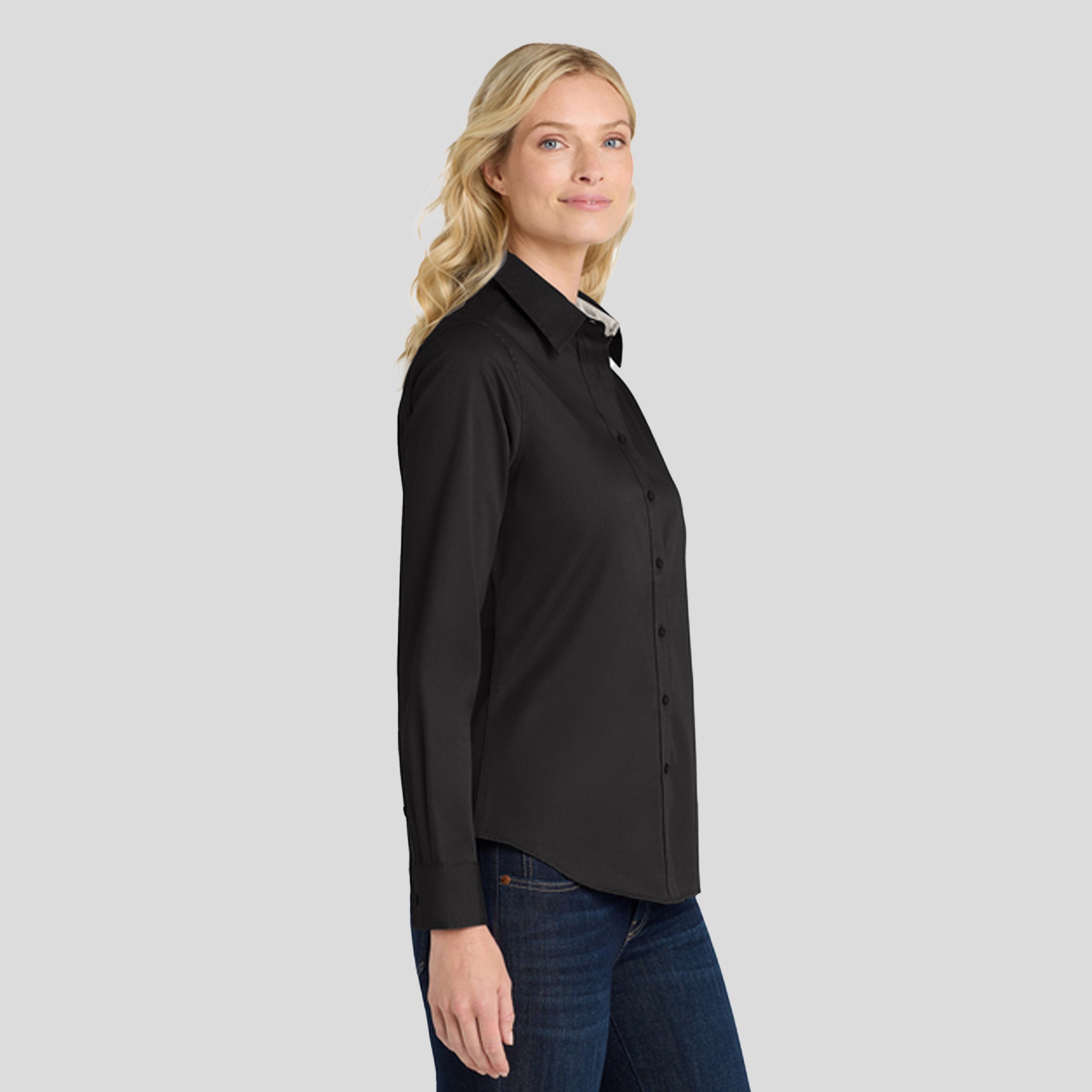 Women's Long Sleeve Easy Care Shirt | Black/Light Stone
