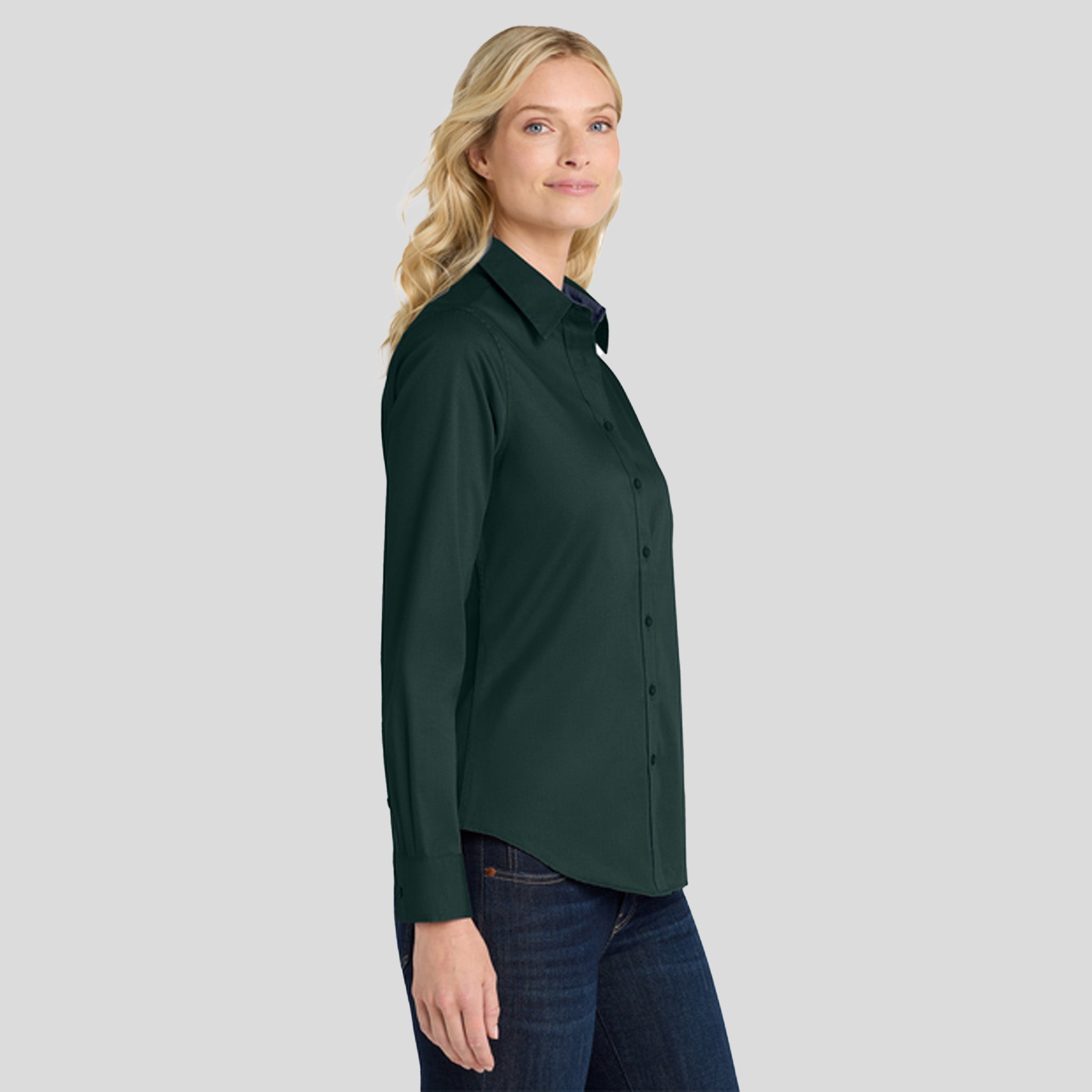 Women's Long Sleeve Easy Care Shirt | Dark Green/Navy