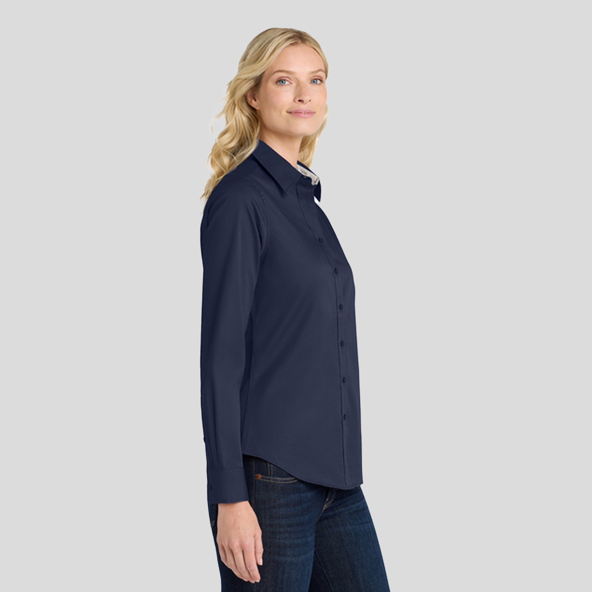 Women's Long Sleeve Easy Care Shirt | Navy/Light Stone