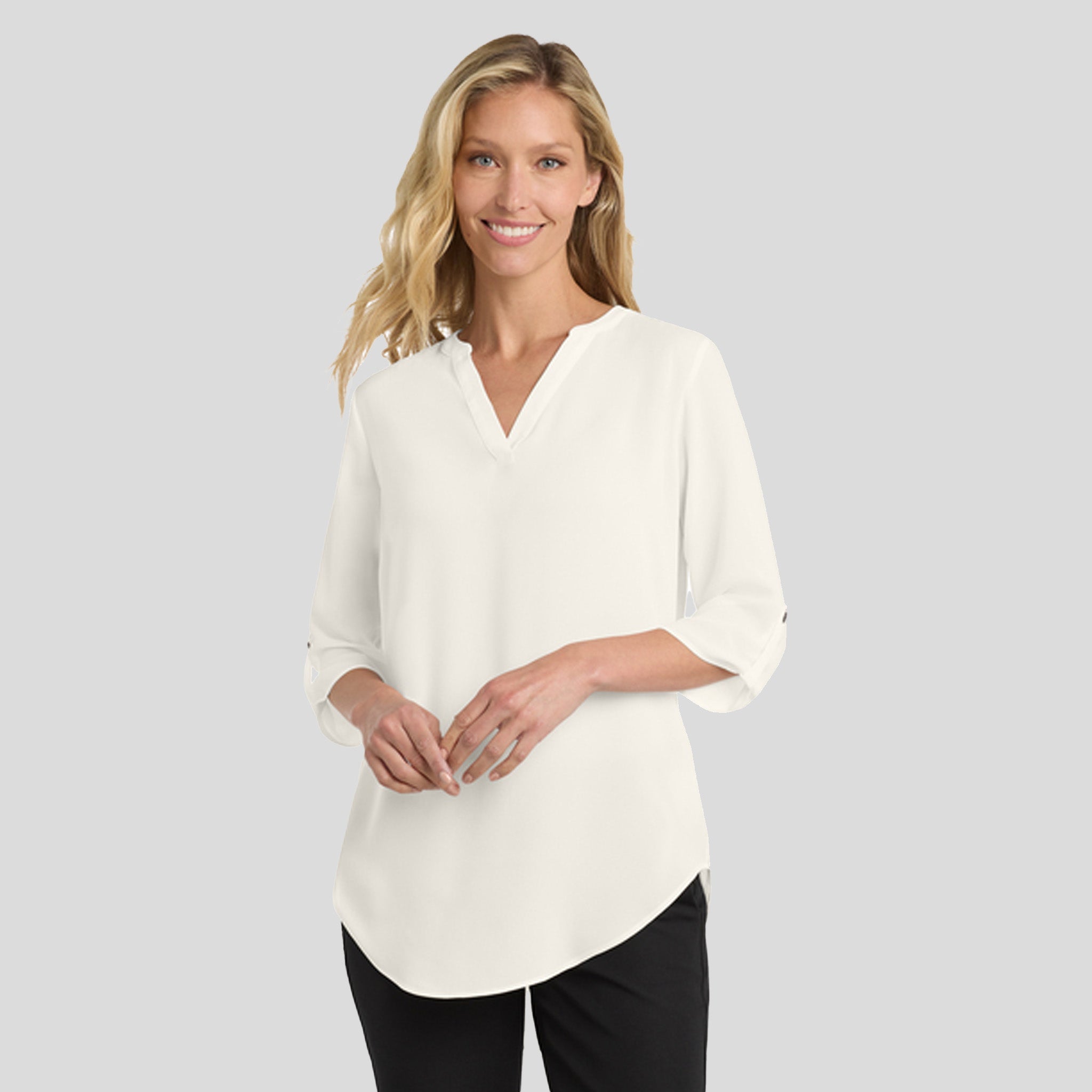 Women's 3/4-Sleeve Tunic Blouse | Ivory Chiffon