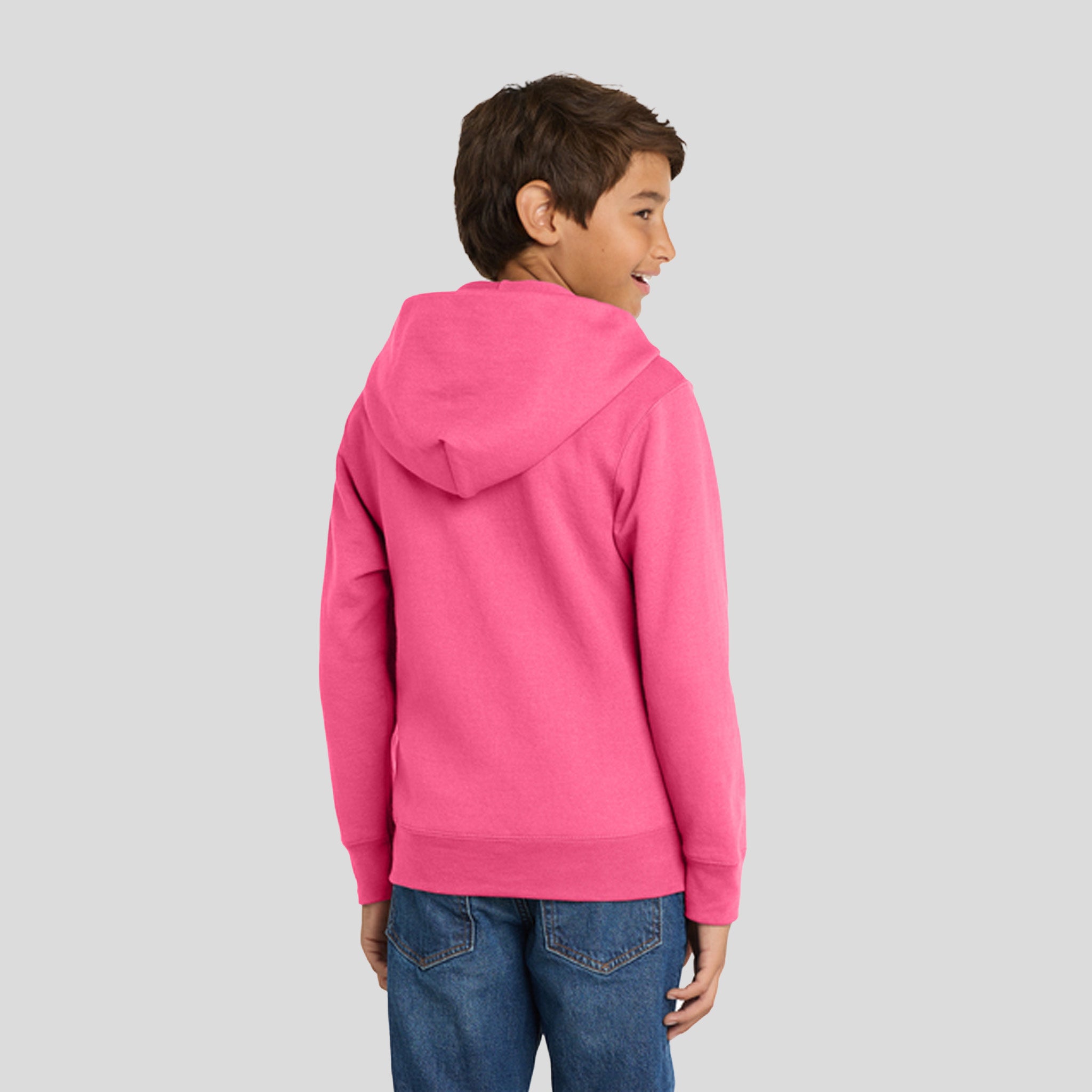 Youth Core Fleece Full-Zip Hooded Sweatshirt | Neon Pink