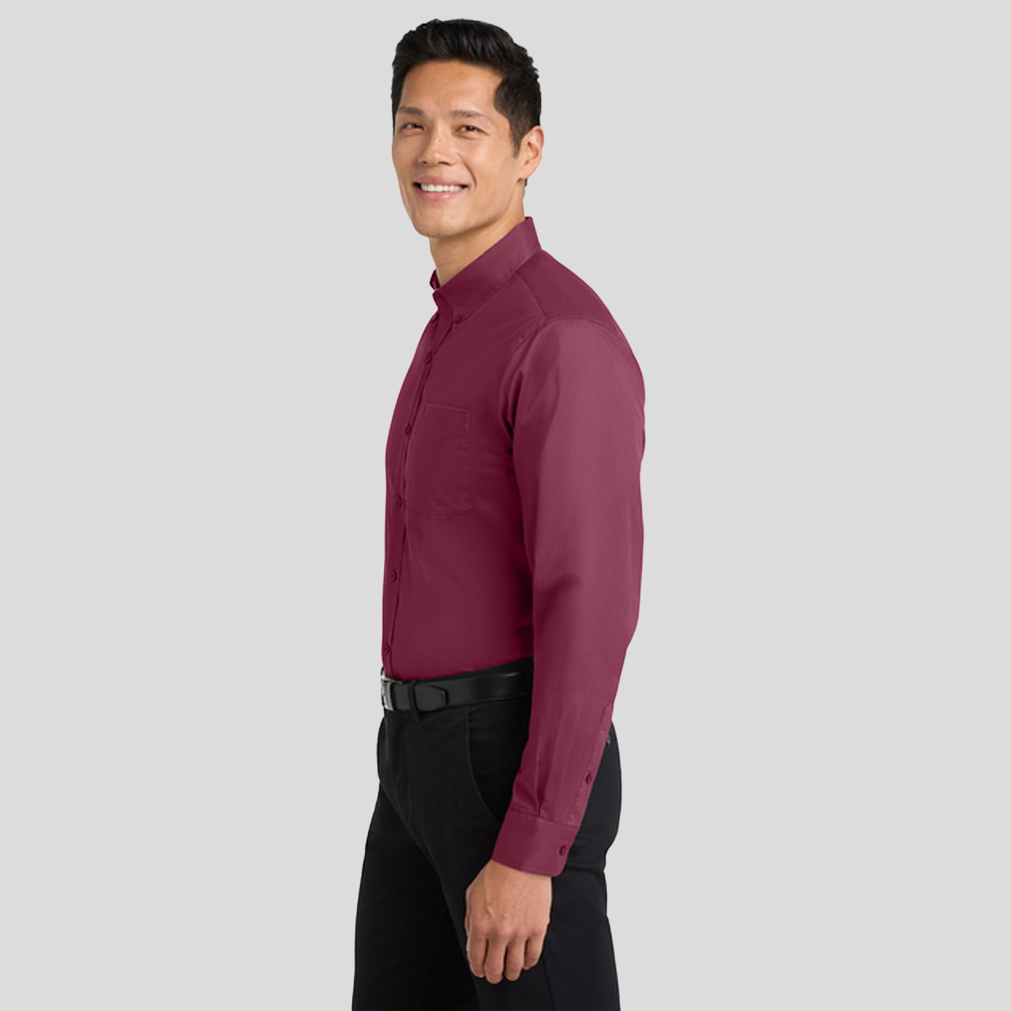 Long Sleeve Easy Care Shirt | Burgundy/Light Stone