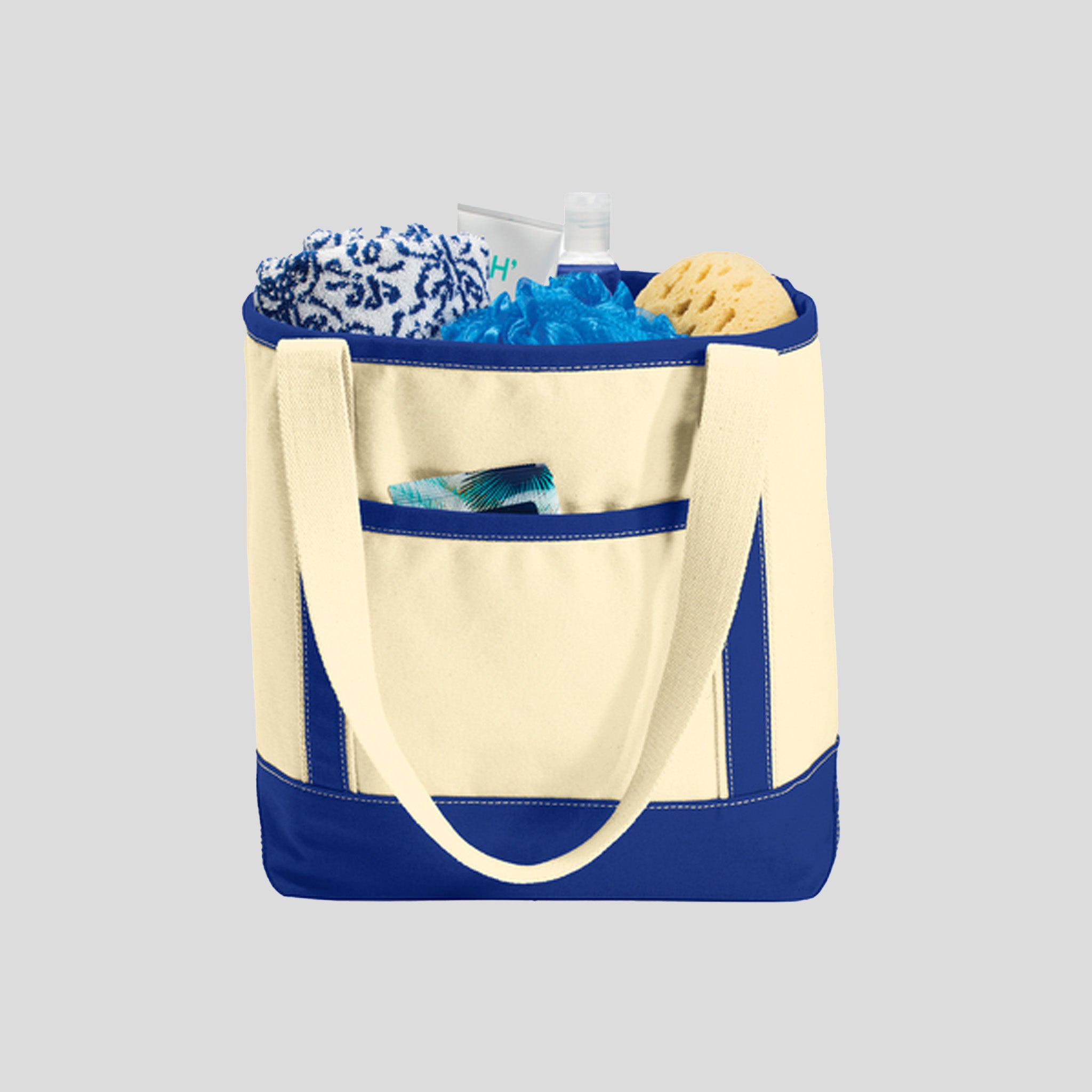 Medium Cotton Canvas Tote | Natural/True Royal