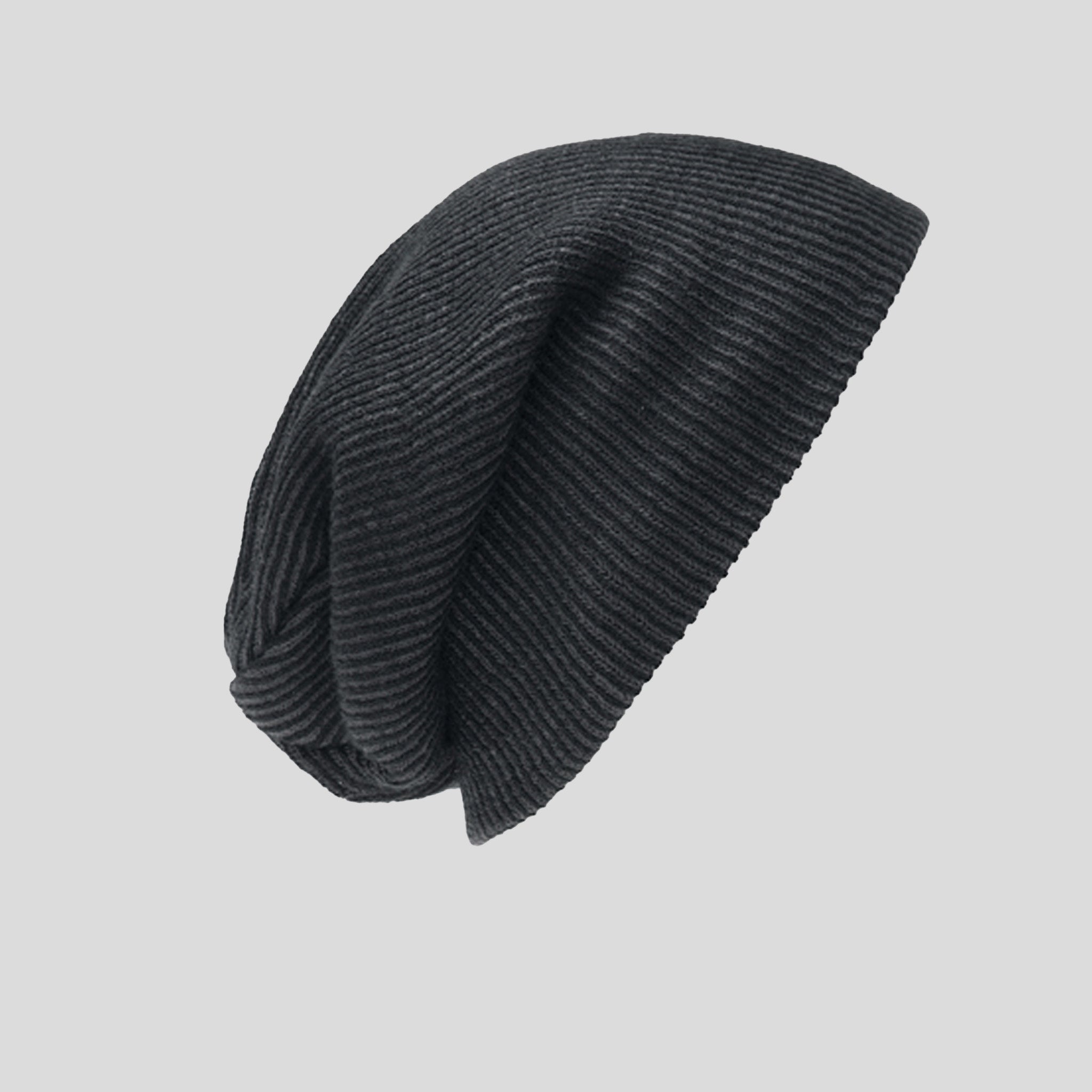 Rib Knit Slouch Beanie | Black/Iron Grey