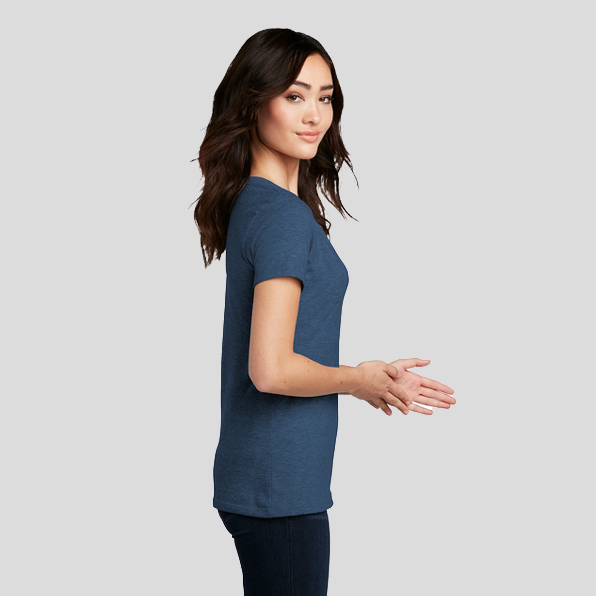 Women’s Perfect Blend® CVC V-Neck Tee | Deep Royal Fleck