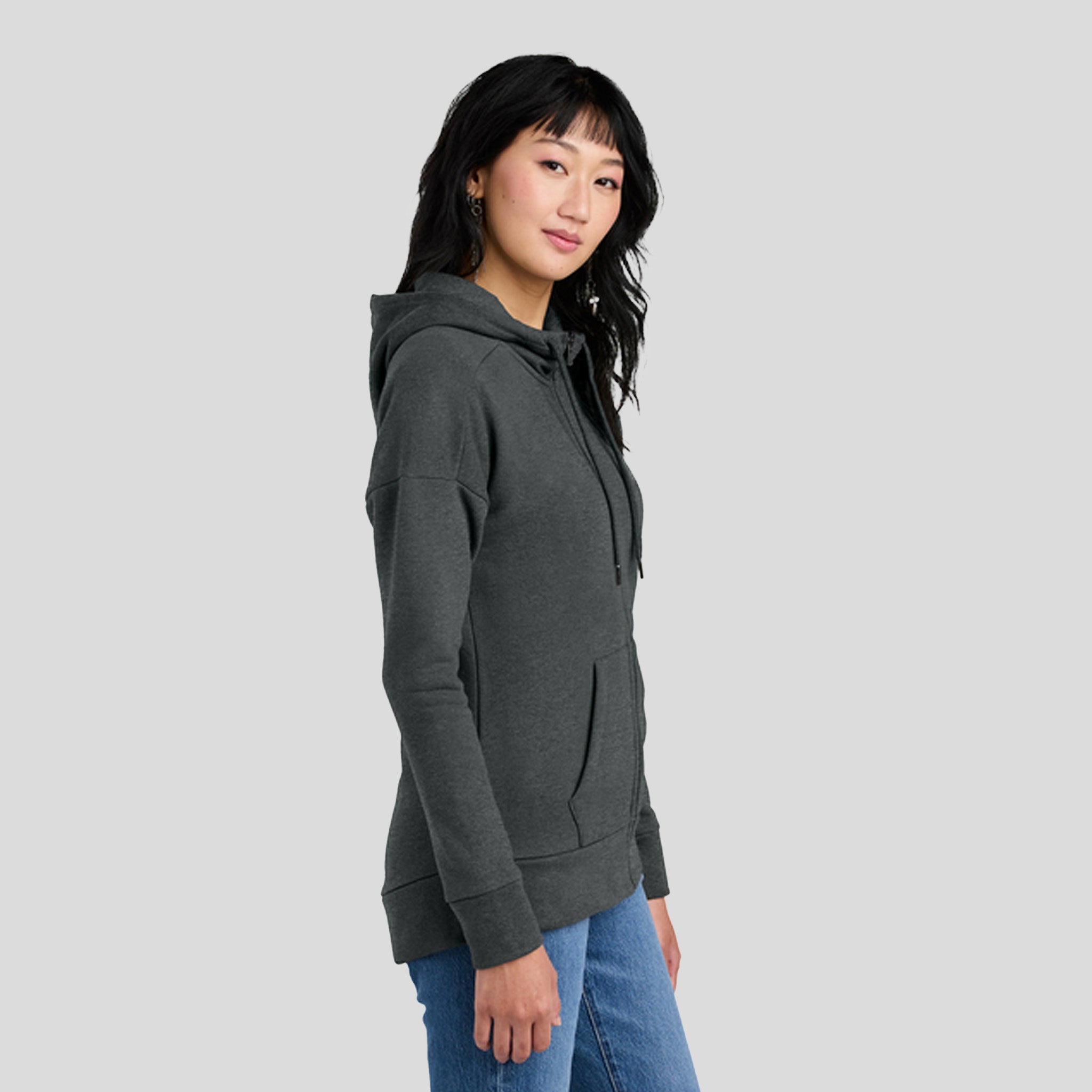 Women’s Perfect Weight® Fleece Drop Shoulder Full-Zip Hoodie | Heathered Charcoal