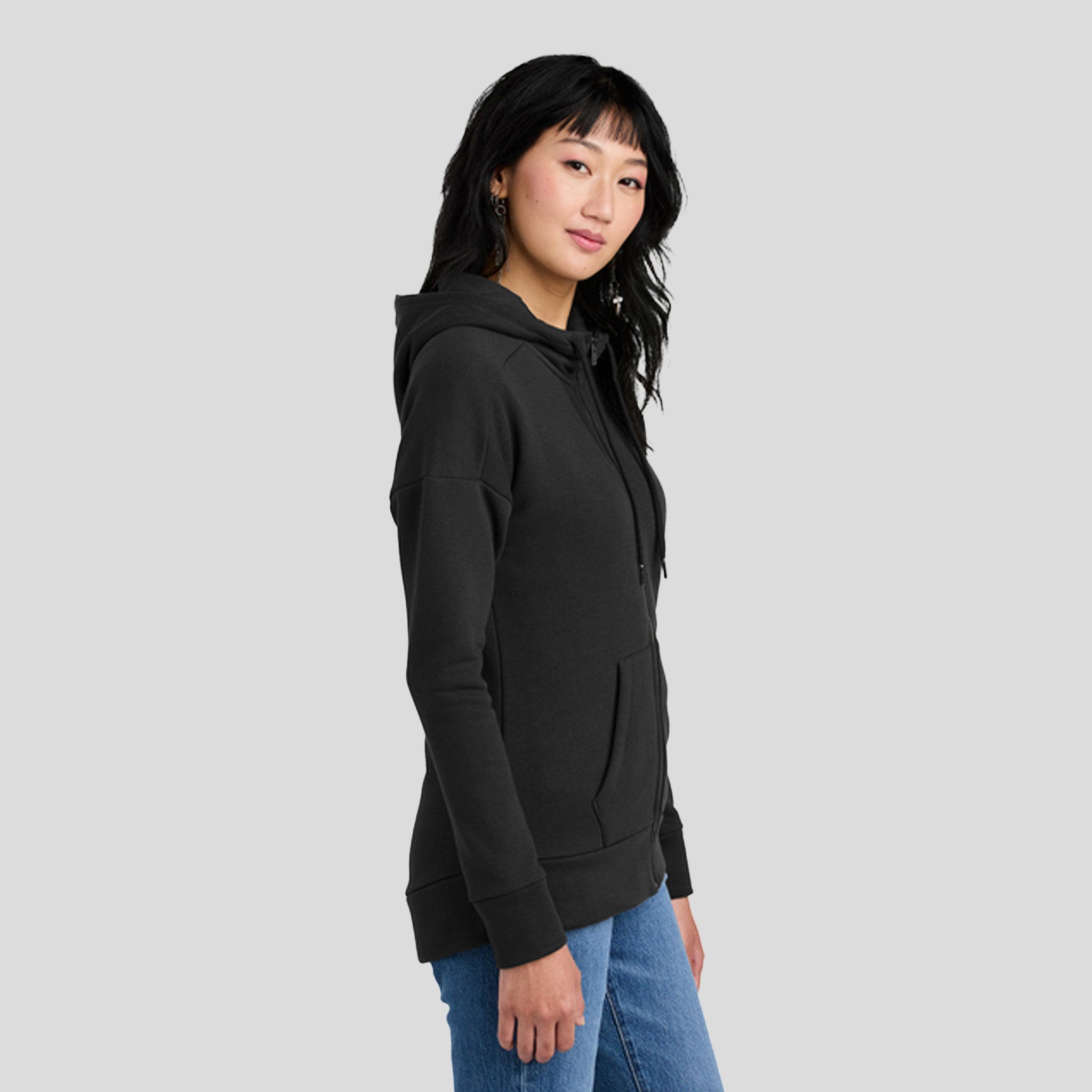 Women’s Perfect Weight® Fleece Drop Shoulder Full-Zip Hoodie | Jet Black