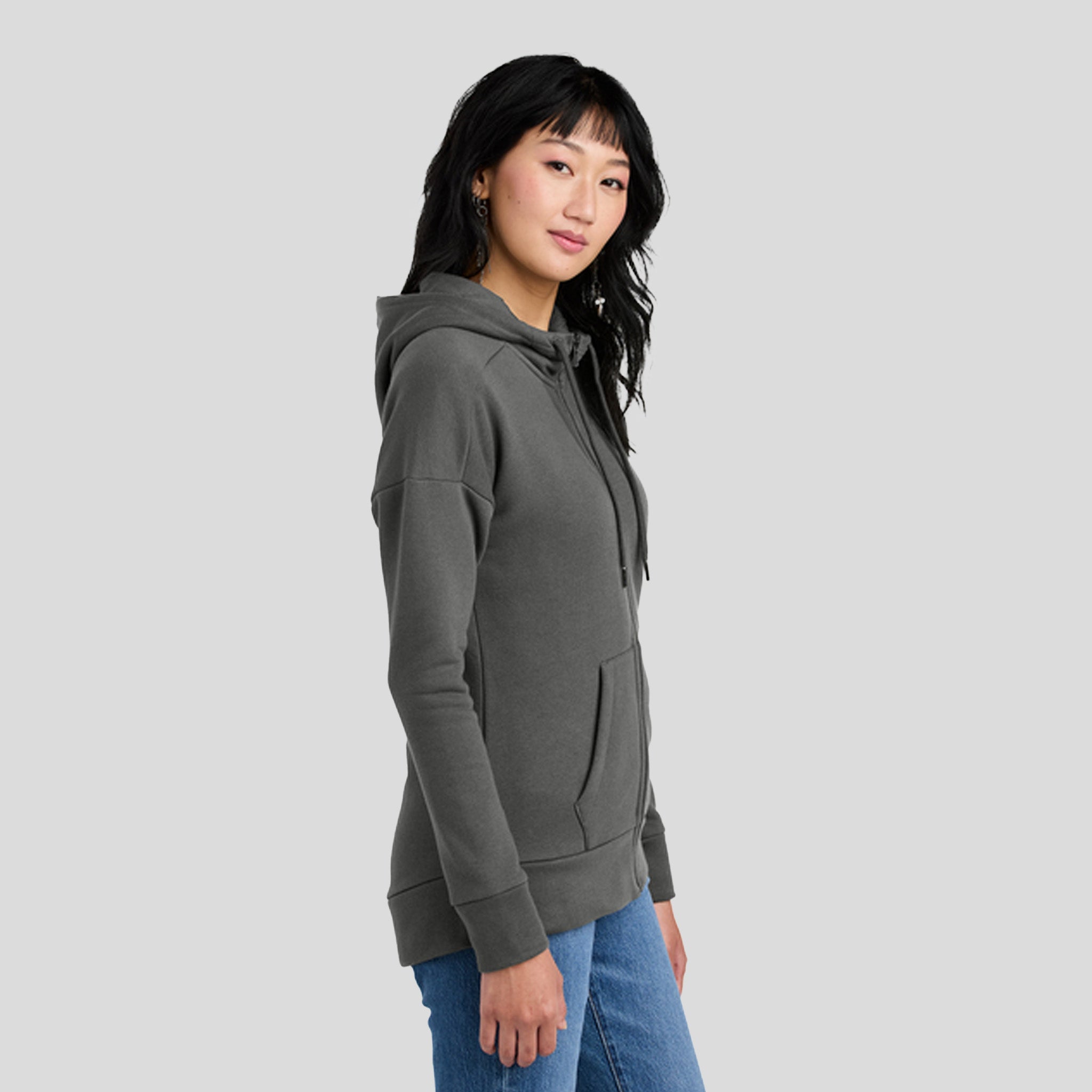 Women’s Perfect Weight® Fleece Drop Shoulder Full-Zip Hoodie | Charcoal